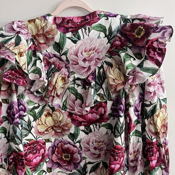 AURA Floral Ruffle Puff Sleeve Top Large Women’s Cotton Prairie Cottagecore NWT - Picture 12 of 14